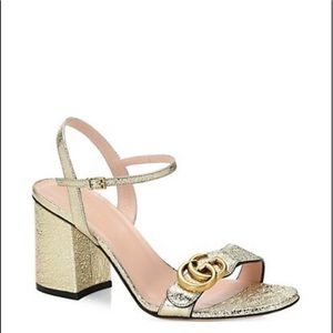 Women’s Gucci Metallic  Gold GG Marmont Ankle Strap Heels Size 39.